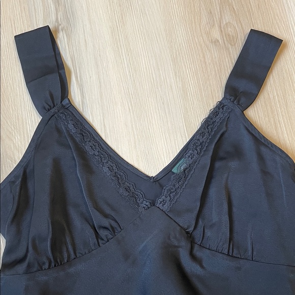 Wild Fable Black Satin Tank Top with Lace Trim and Back-Tie - Picture 3 of 4